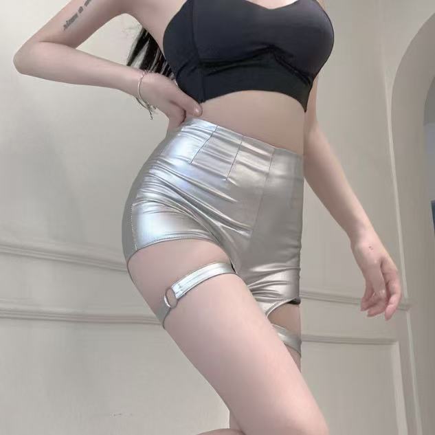 กางเกงขาสั้น เอวสูง สีเงา เมทัลลิค KT5199 พร้อมส่งในไทย