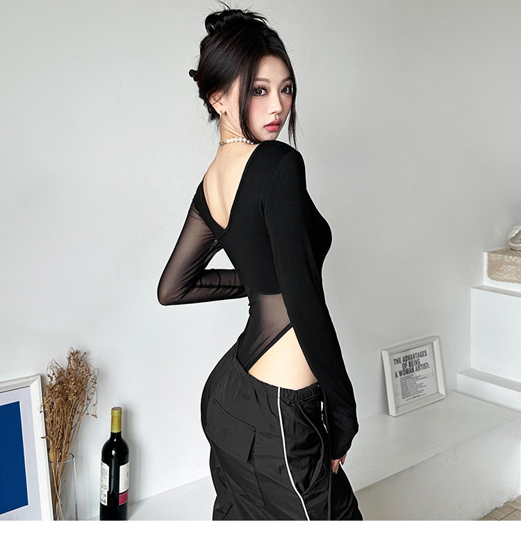 เสื้อบอดี้สูท ซีทรู แขนยาว พร้อมส่งในไทย รหัสCN5079