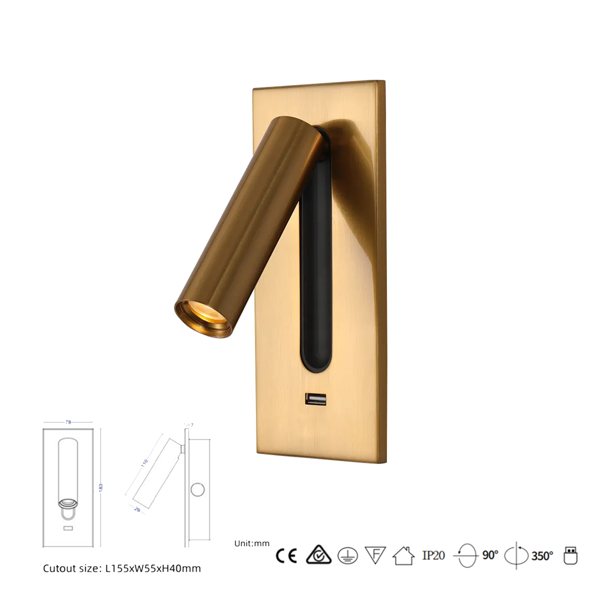 โคมไฟอ่านหนังสือติดผนัง Wall Reading Lamp Metal + Aluminium LED Cree 3W IP20 (KP036)