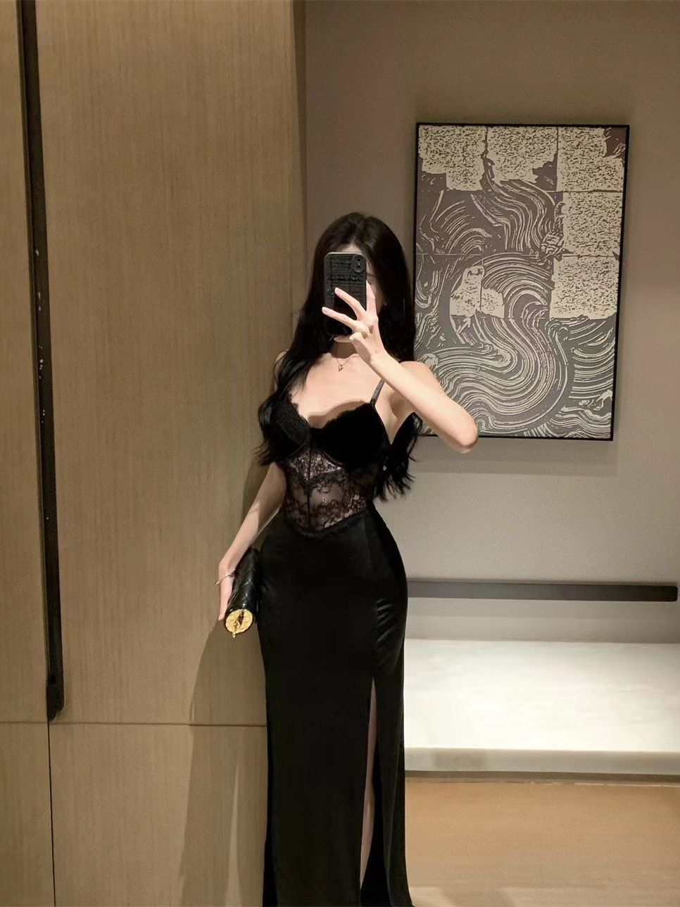 ชุดเดรสยาว สายเดี่ยว เสริมฟองน้ำ GB264 พร้อมส่งด่วนในไทย