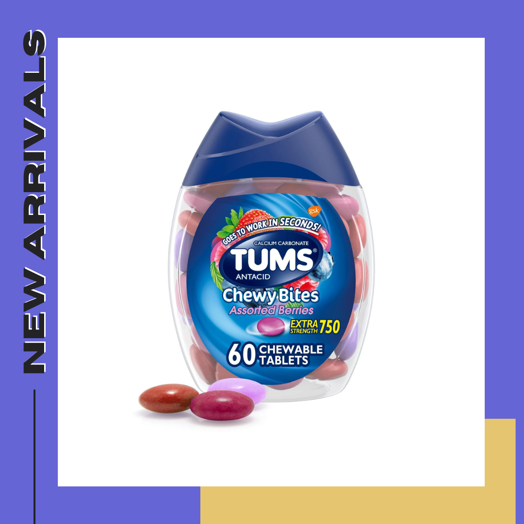 Tums, Extra Strength Antacid, Chewy Bites, Assorted Berries, 60 Chewable Tablets