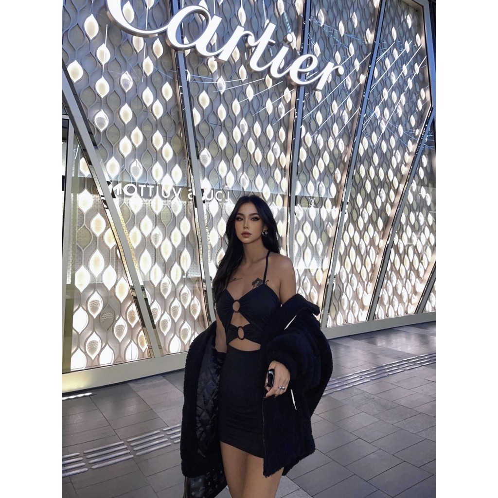 เดรสดำ เดรสสายเดี่ยวเซ็กซี่ สายฝอ CN2039