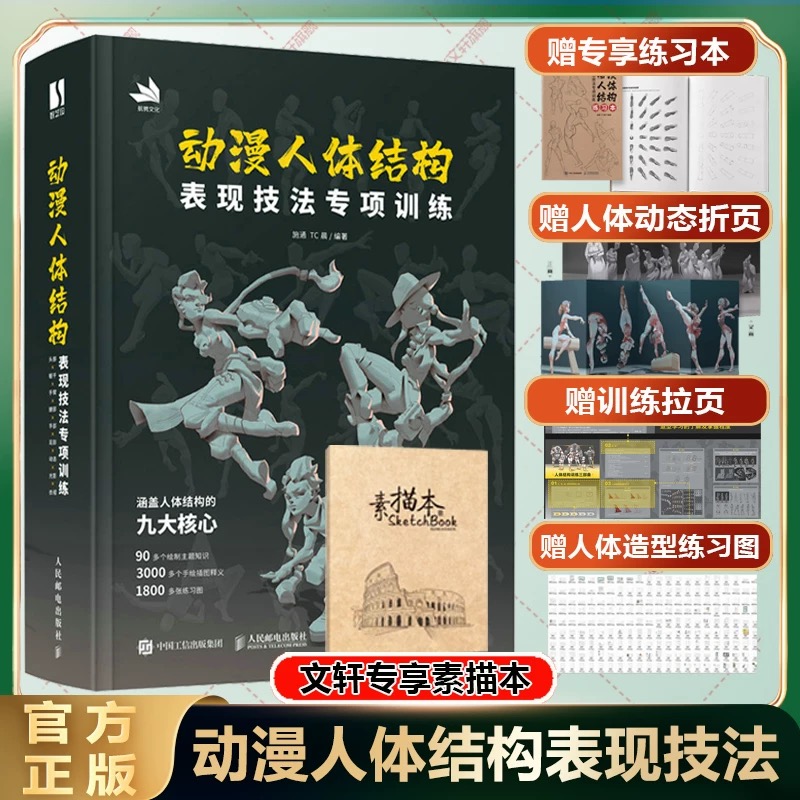 动漫人体结构表现技法专项训练 施通TC晨游戏动漫人体结构绘画教学手绘基础教材书教程学画画CG板绘手绘 动漫人体结构
