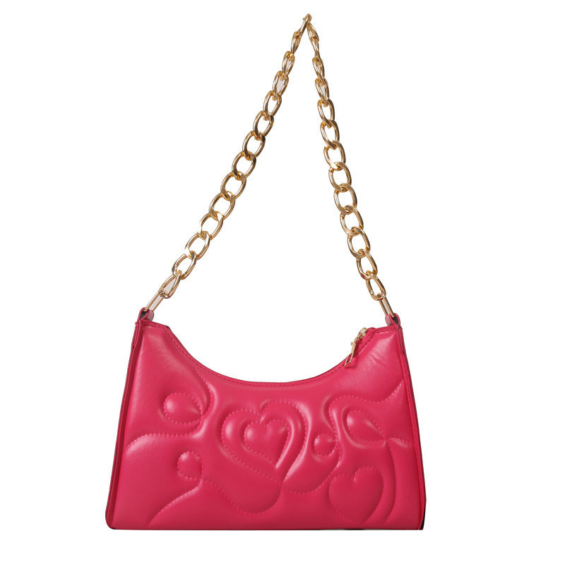 กระเป๋าเย็บลายเส้น หัวใจนูน สายสะพายโซ่ Bag1012