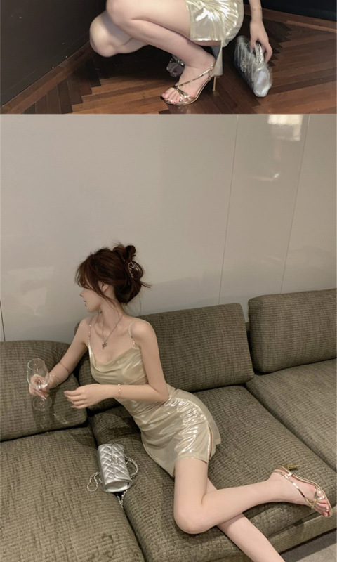 เดรสเซ็กซี่ สายเดี่ยว สีเมทัคลิค CN2545