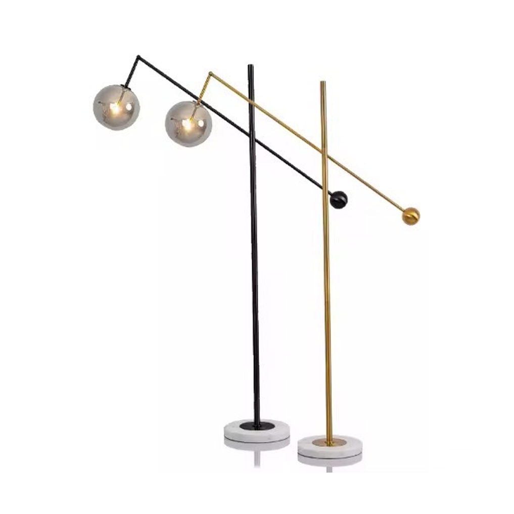 โคมไฟตั้งพื้น Floor lamp Marble + Iron+ Glass สไตล์ Balance Arm ทรงโมเดิร์น ฐานหินอ่อน หัวโคมแก้วกลม