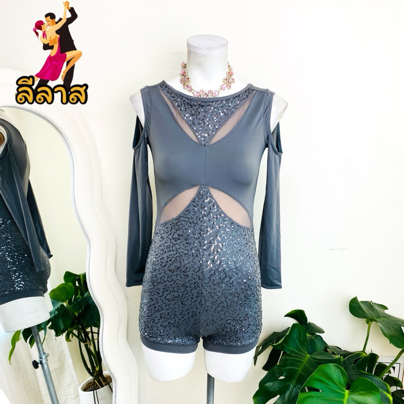 ไซด์ XXS ชุดลีลาศ ชุดบัลเล่ย์ Dance เด็กโต งานเกล็ดวิบวับ สีเทา ใส่ซ้อม ใส่แข่งขัน บัลเล่ย์ ลีลาศ