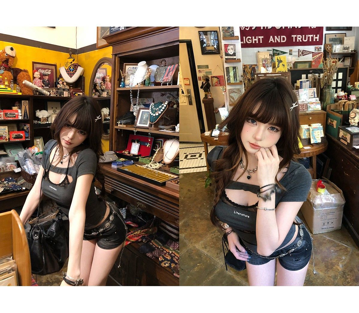 เสื้้อเสื้อครอป แต่งขาดลูกไม้ พร้อมส่งในไทย