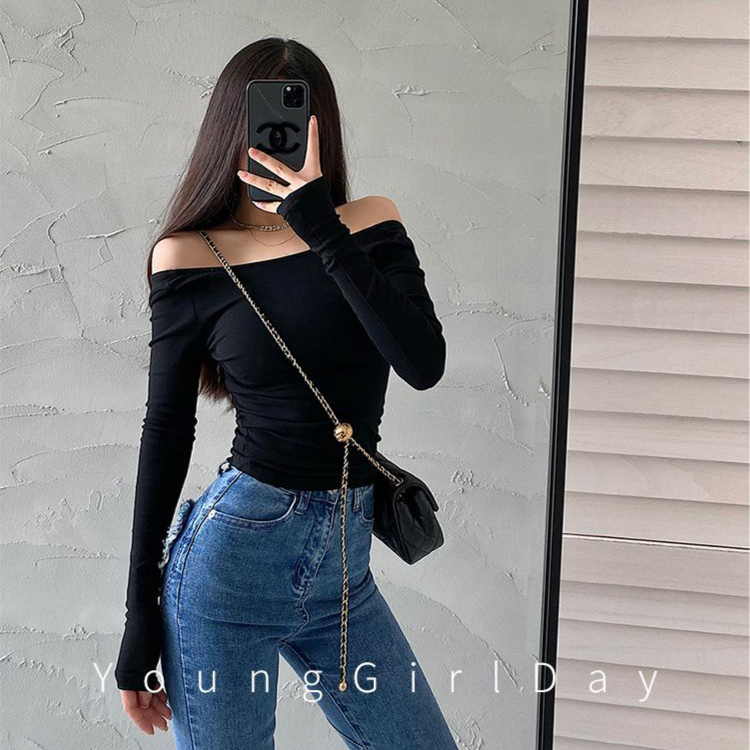 เสื้อยืดแขนยาว เซ็กซี่ของผู้หญิง คอยู CN2199