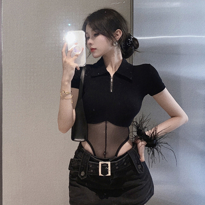 เสื้อบอดี้สูท ซีทรู ซิปหน้า รหัส CN9080