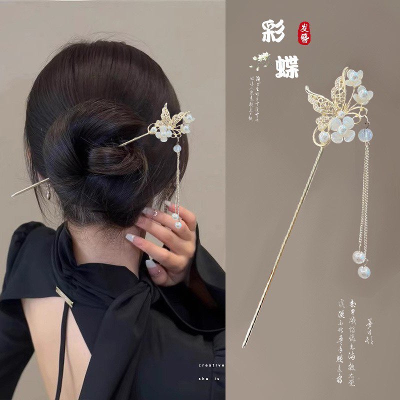 ปิ่นปักผม ด้ามทอง ประดับพู่ สไตล์จีนโบราณ เครื่องประดับ