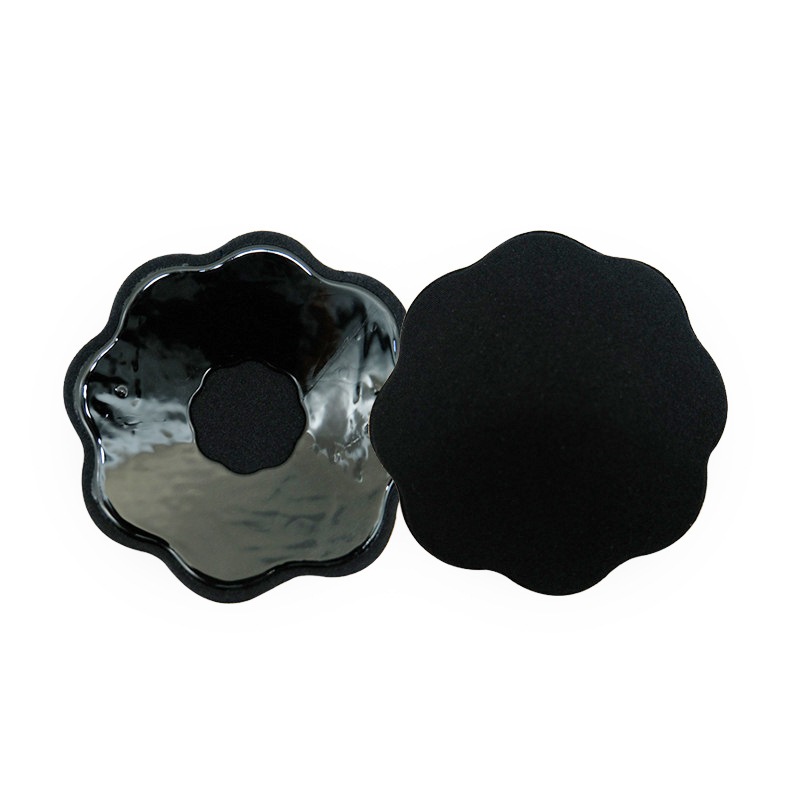 ปิดจุกผ้า สีดำ/ครีม กลม/ดอกไม้ กล่องหัวใจ