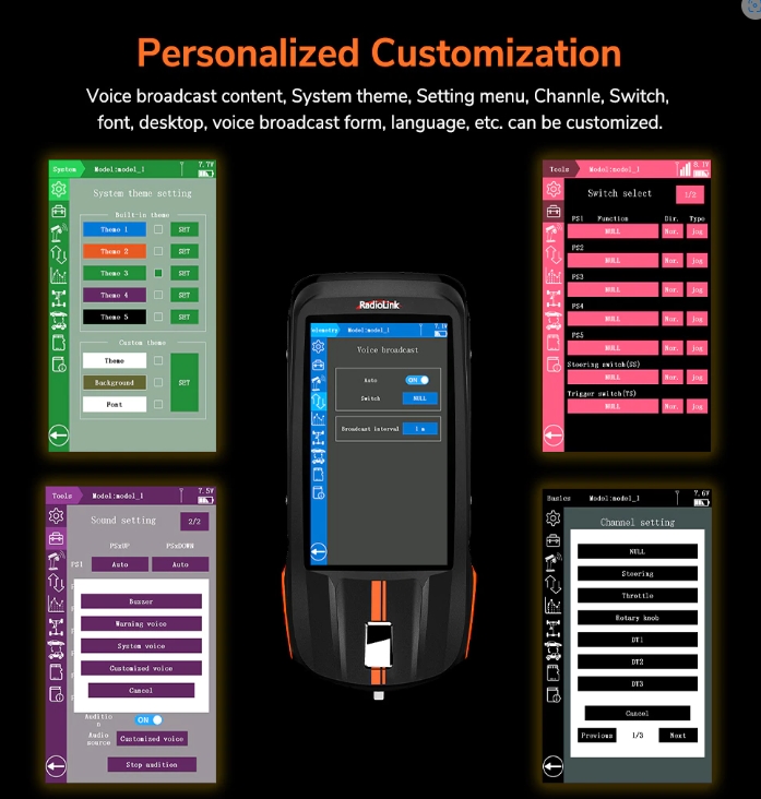 Radiolink RC8X 2.4GHz 8CH 4.3-Inch Full Colour Touch Screen LCD Radio Transmitter International Version With R8GF/R4FGM Receiver รีโมทตัวท๊อป หน้าจอสี ทัชสกรีน รองรับฟังชั่นมากมาย