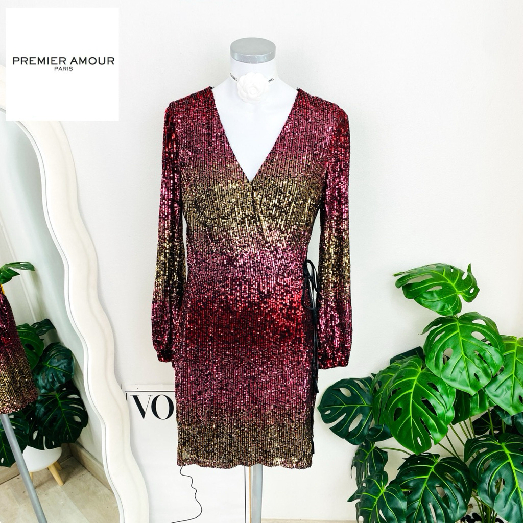 ไซด์ S-M แบรนด์ Premier แท้ 100%🌸เดรส ป้ายข้าง งานเกล็ดวิบวับ สีรุ้ง ใส่ออกงาน ทรงเข้ารูป เดรสออกงาน ชุดปาร์ตี้