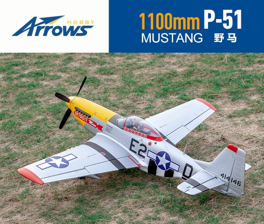 เครื่องบินไฟฟ้า Arrows Hobby P-51D Mustang 1100mm PNP ในชุด ไม่รวมรีโมท รีซีฟ และ แบต ต้องซื้อเพิ่ม