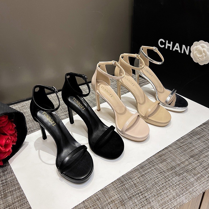 รองเท้าส้นสูง ส้นเข็ม รองเท้าสายรัดข้อ เสริมฐาน สูง 4.5 นิ้ว SH996