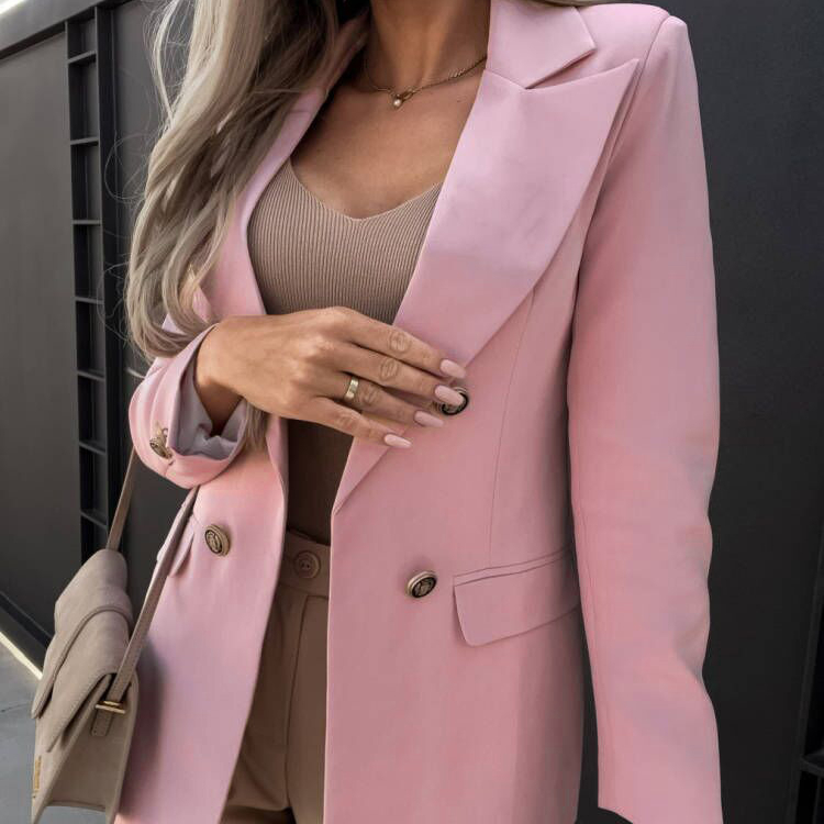 ชมพู เสื้อสูท แขนยาว เสื้อคลุม แต่งกระดุม รหัส C708