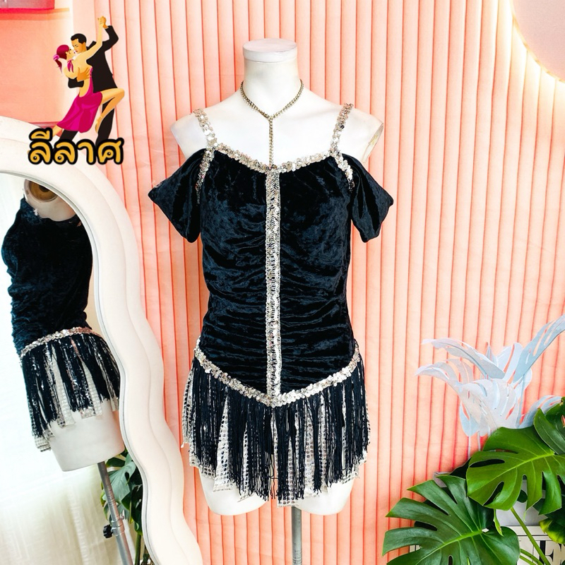 ไซด์ M-L แบรนด์ แท้ 100% 🌸 ชุดลีลาศ แต่งตุ้งติ้ง ชุดบัลเล่ย์ Dance งานเกล็ดวิบวับ สีดำสนิท ใส่ซ้อม บัลเล่ย์ ลีลาศ