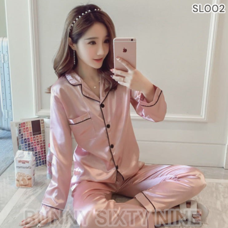 ชุดนอน ซาติน เสื้อแขนยาว+กางเกงขายาว พร้อมส่ง