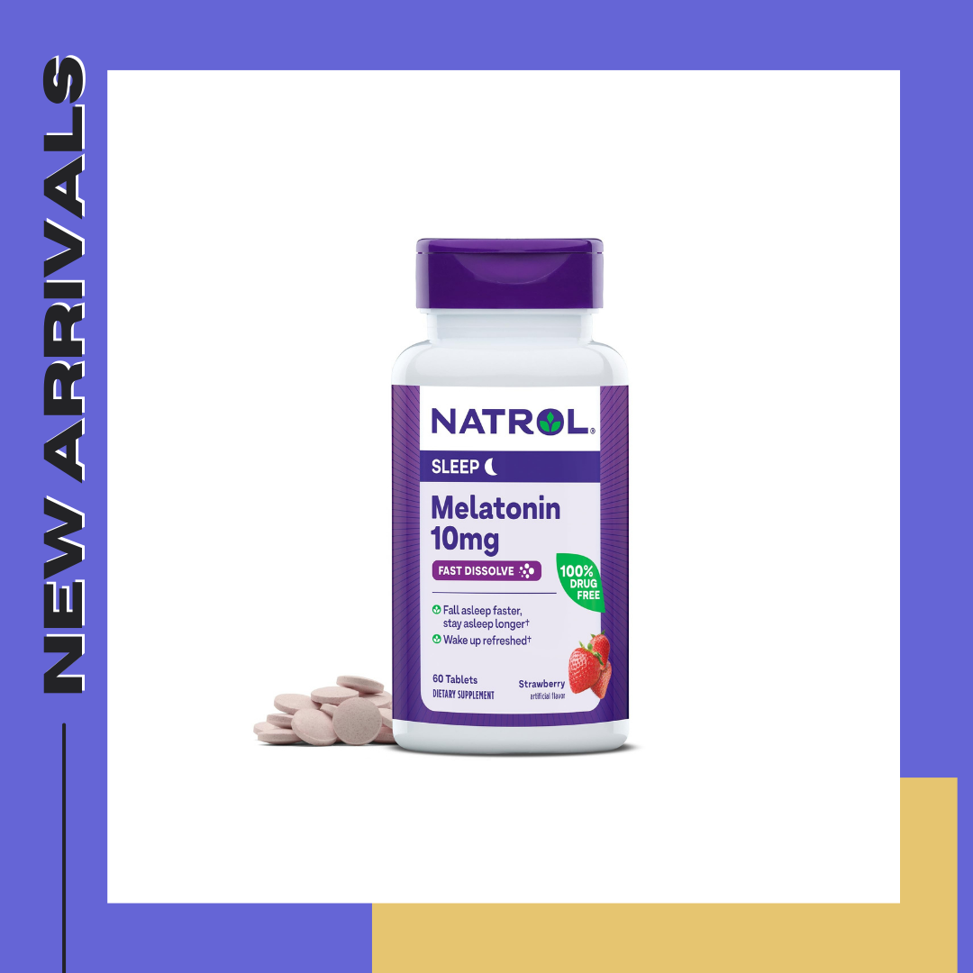 NATROL Melatonin SLEEP 10 mg FAST DISSOLVE เมลาโทนิน 10 กรัม ชนิดอม 60 เม็ด รสสตรอเบอรี่ ออกฤทธิ์เร็ว วิตามินเสริมการนอน ช่วยให้หลับง่าย หลับสนิท