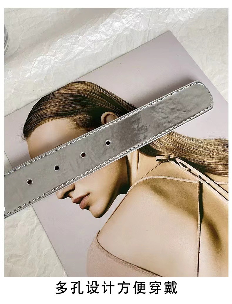 เข็มขัด สีเงินเมทัลลิค เข็มขัดเงา สินค้าพร้อมส่ง