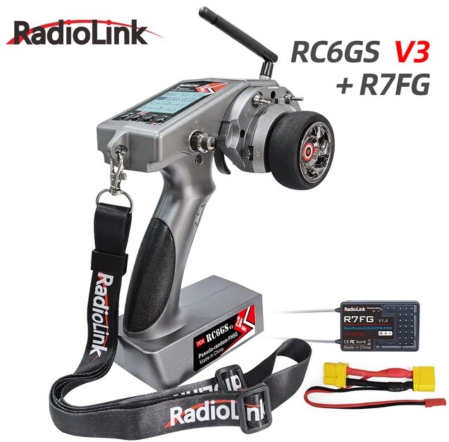 Radiolink RC6GS V3 - 2.4GHZ 7CH with R7FG Receiver รีโมท รถ เรือ พร้อมรีซีฟ กันน้ำ มีไจโรในตัว คลื่นไกล พร้อมส่งข้อมอูลแบต มาบอกที่รีโมทได้