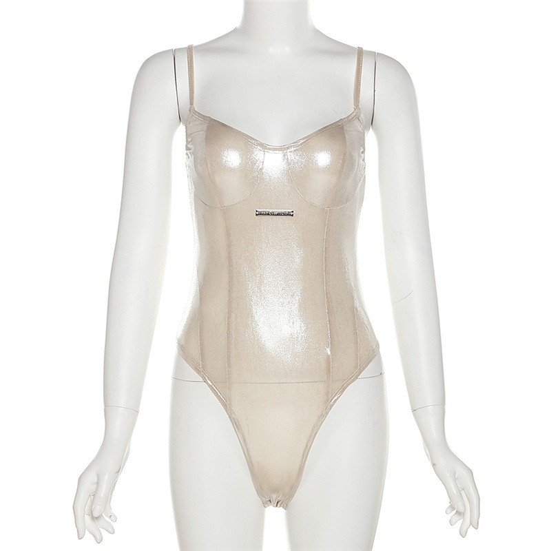 เสื้อครอป บอดี้สูท สีเงาเมทัลลิค CN28378 พร้อมส่งในไทย