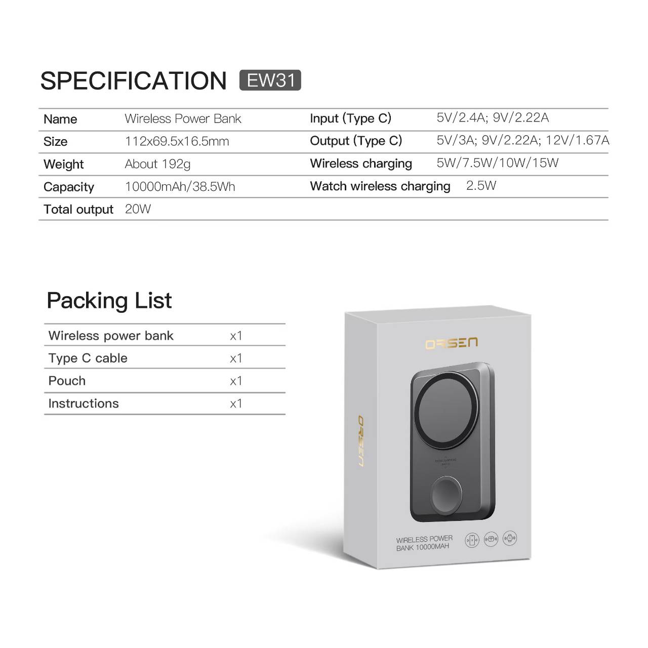 ORSEN EW31 10000mAh 2in1