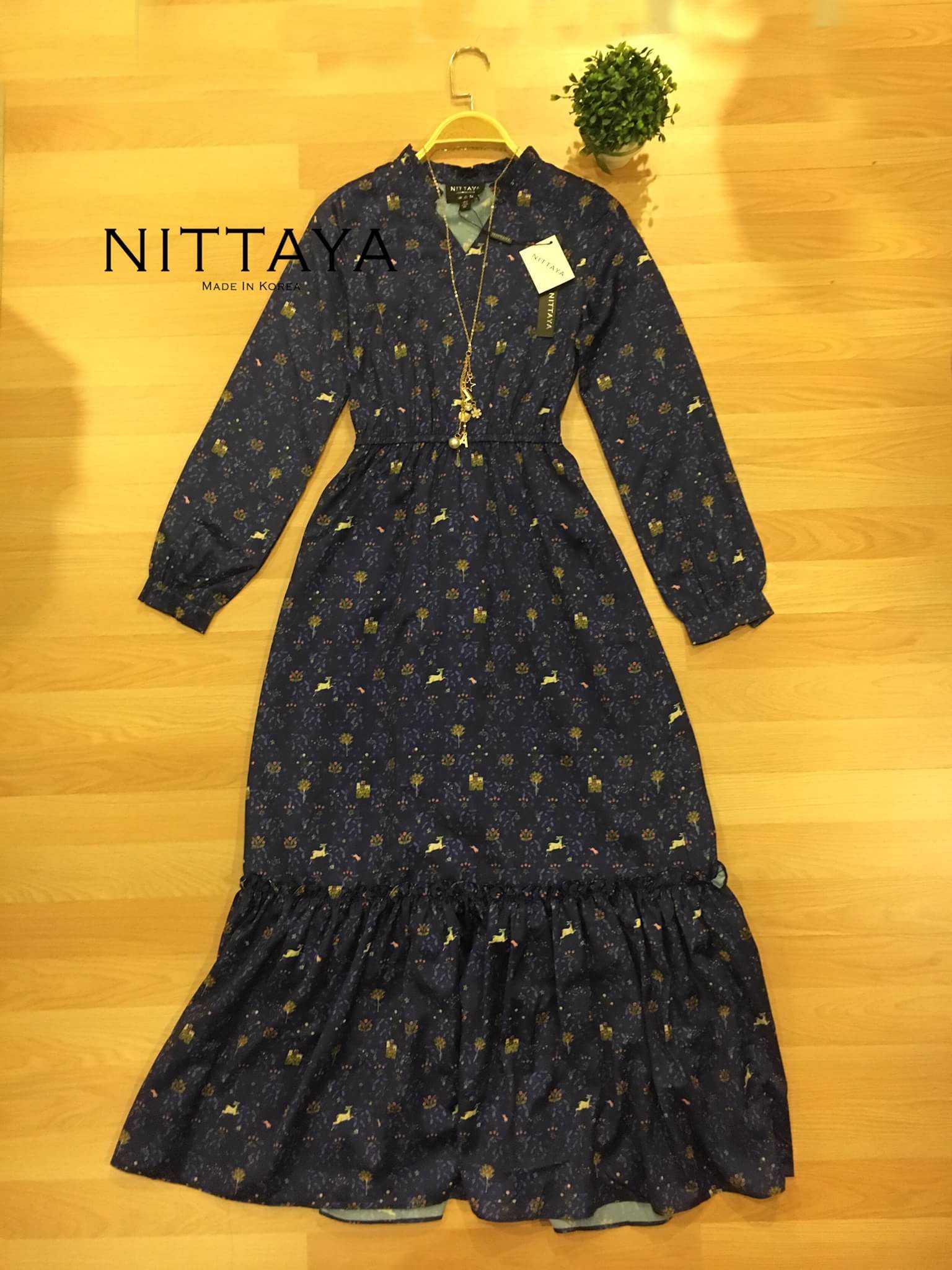🧸 XS 🧸 ป้าย Nittaya Lyn เดรสตัวยาว + สร้อยคอสุดเก๋