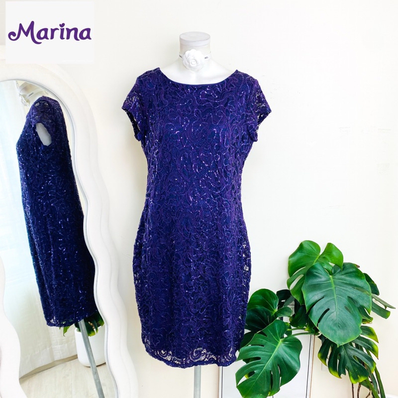 ไซด์ XL/XXL แบรนด์ marina แท้ 100%🌸เดรส คลุมเข่า งานเกล็ดวิบวับ พรีเมี่ยม สีม่วง เดรสลูกไม้ เดรสใส่ออกงาน พร้อมส่ง