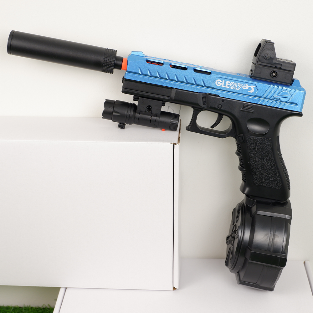 (11)GLOCK สีดำฟ้า ปืนเจลไฟฟ้า ของเล่น ยิงรัวได้ ชักยิงได้