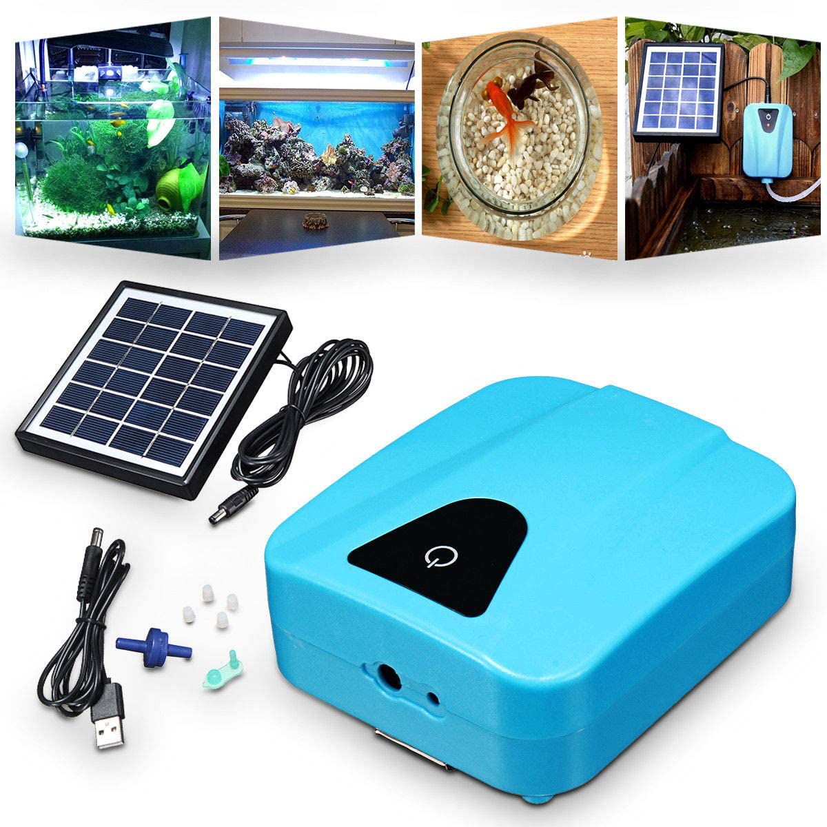SOLAR AERATOR AIR PUMP(ปั๊มลมพลังงานแสงอาทิตย์ ปั๊มลมโซล่าเซลล์ อุปกรณ์ครบพร้อมใช้งาน มีแบตเตอรี่ในตัว)