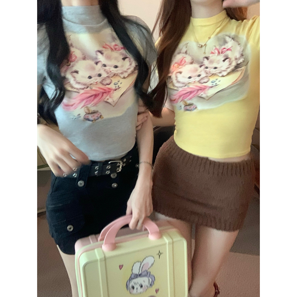 เสื้อยืม คอเต่า ลายแมวน่ารักมาก CN2346