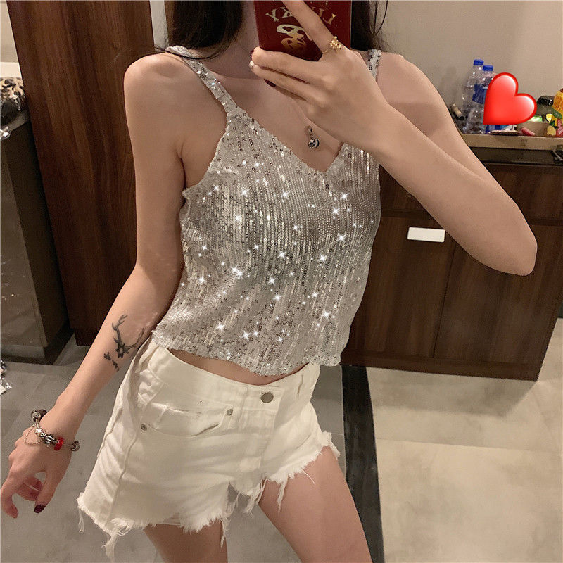 เสื้อวิ๊ง สายเดี่ยว เลื่อม สไตลส์เกาหลี A1901 พร้อมส่งในไทย