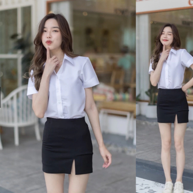ชุดนักศึกษา ครบเซท เสื้อ+กระโปรงนักศึกษา พร้อมส่ง🚚