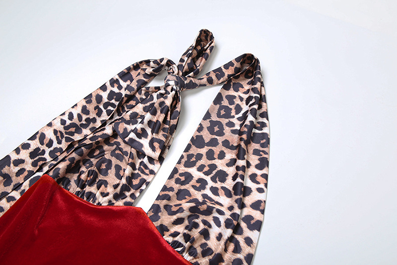 ชุดเดรส ลายเสือ สีแดงกำมะหยี่ CN58543