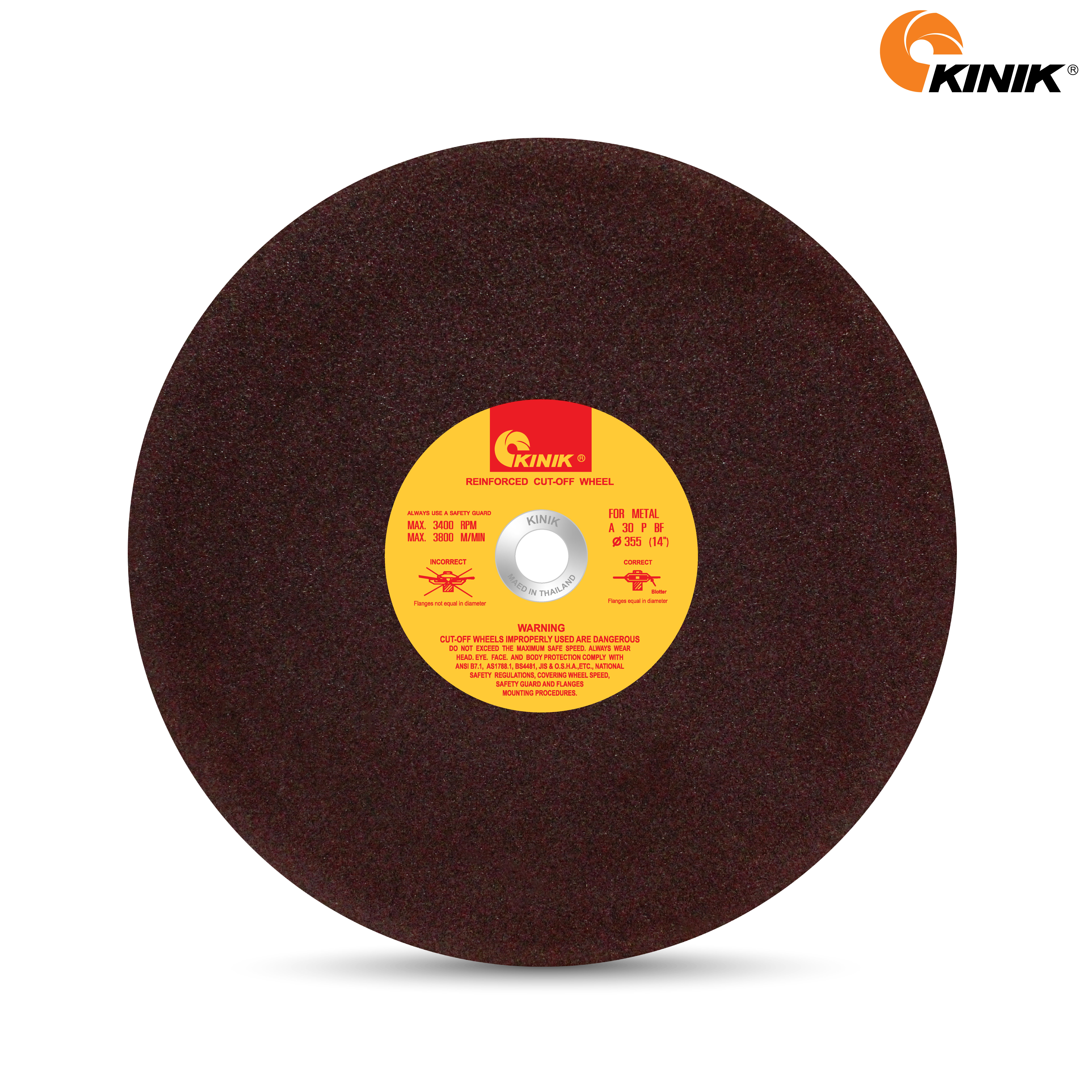 แผ่นตัดฉลากทอง KINIK A36PBF30G 355x3.5x25.4 mm.