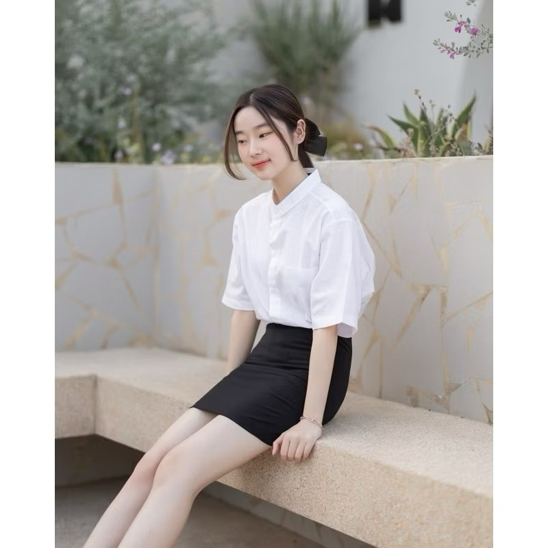 เสื้อนักศึกษา เสื้อทรงคอจีน พร้อมส่ง