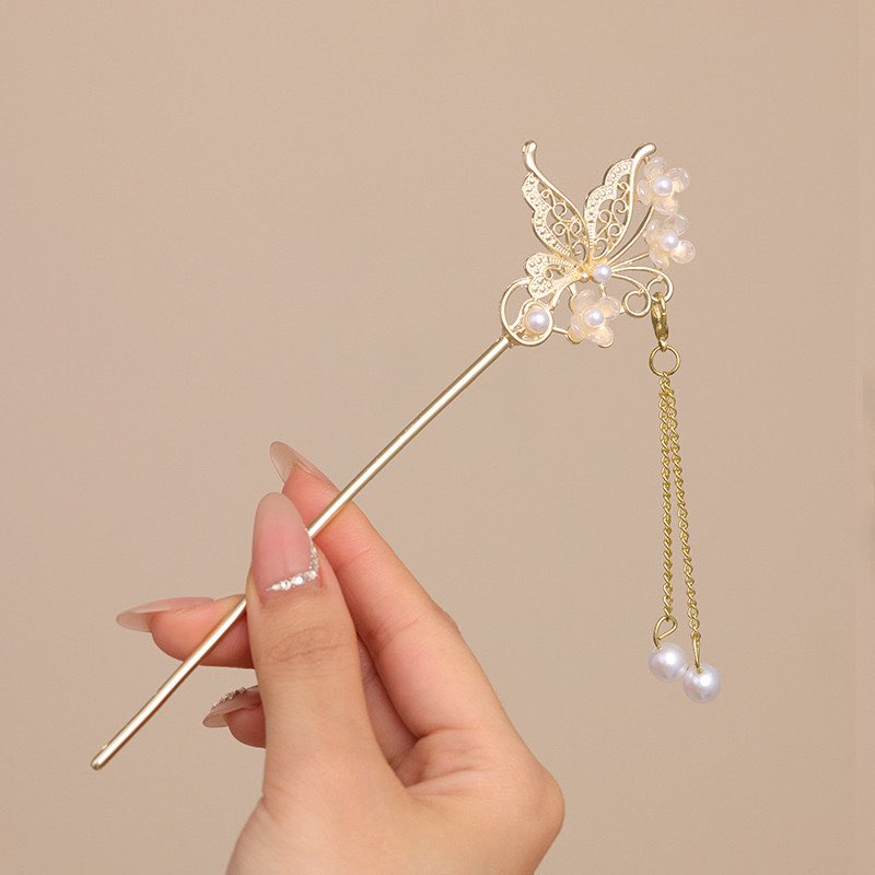 ปิ่นปักผม ด้ามทอง ประดับพู่ สไตล์จีนโบราณ เครื่องประดับ