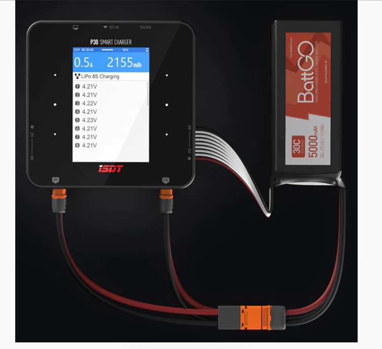 ISDT P30 DC 1000W x 2/30A x 2 Dual Channel Bluetooth Lipo Battery Charger