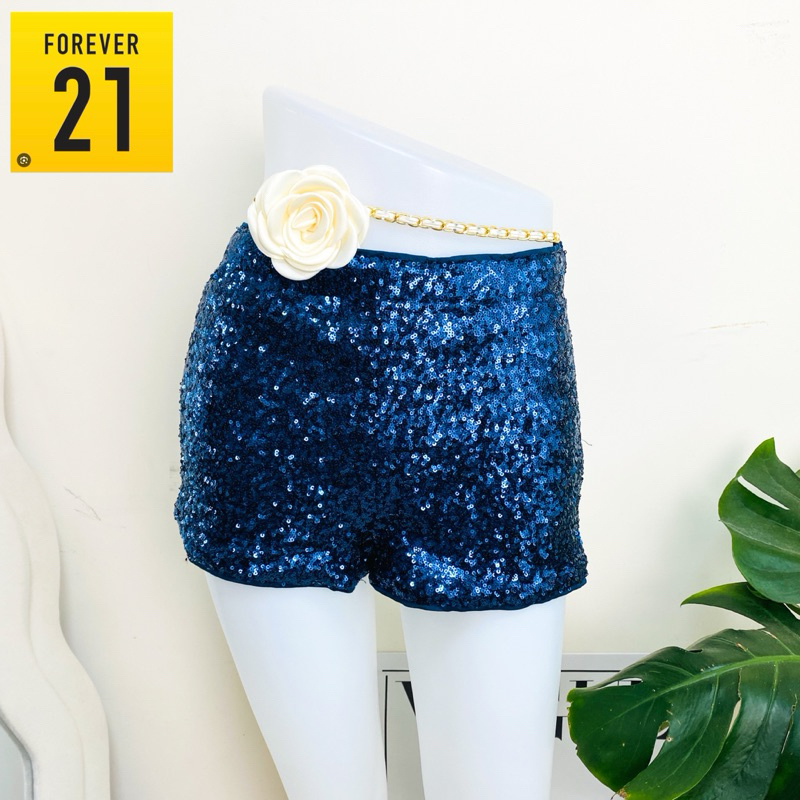 ไซด์ M แบรนด์ Forever21 แท้ 100% 🌸กางเกง เอวสูง งานเกล็ดวิบวับ สีน้ำเงิน ใส่ออกงาน ชุดออกงาน ชุดปาร์ตี้