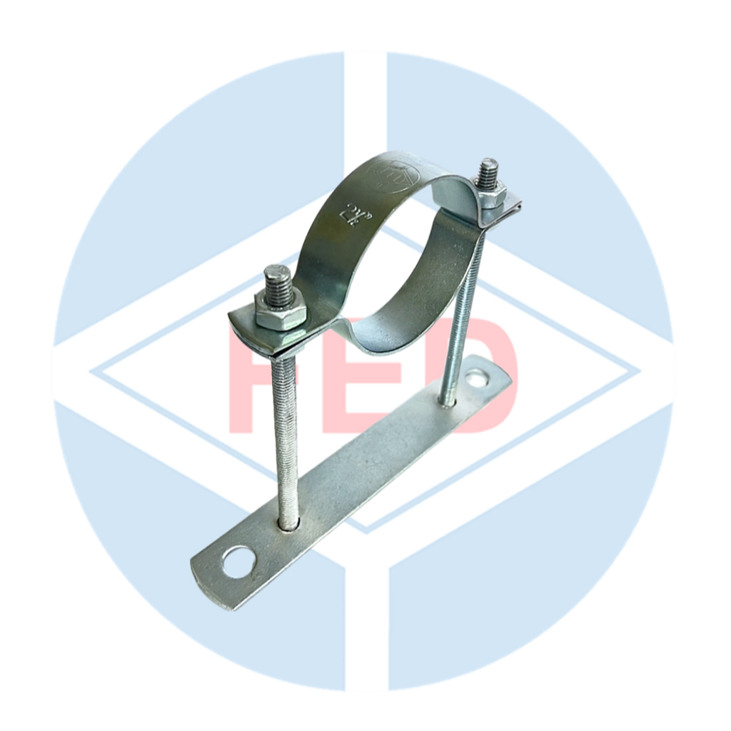 แคลมป์ขาตั้ง (LEVEL PIPE CLAMP) 150L เหล็กชุบซิงค์ ตรา FED สำหรับพยุงท่อ