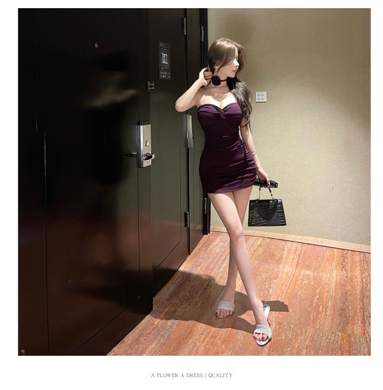 เดรสเกาะอก พร้อมโชคเกอร์คอ CN7109 พร้อมส่งด่วนไทย