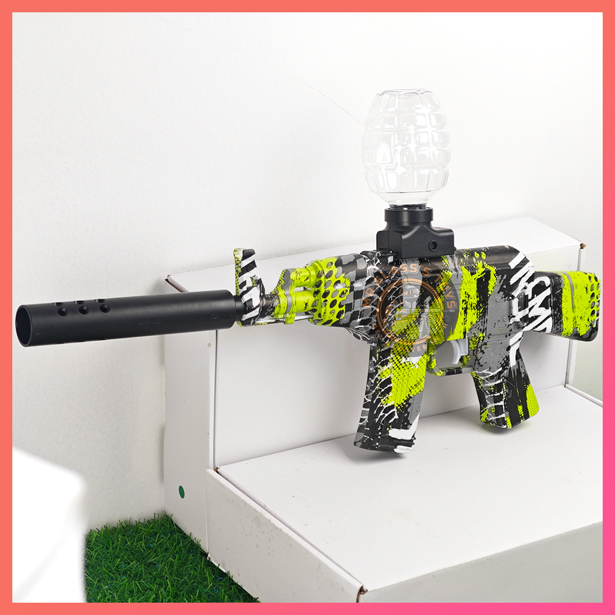 (01)AKM47 mini สีเขียวลายกราฟิกตี้ ปืนเจลไฟฟ้า