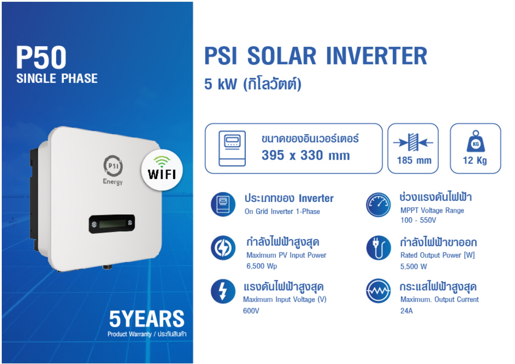 ชุดโซล่าเซลล์ PSI Free 4 Air ราคา 149,000.00 บาท พร้อมติดตั้ง