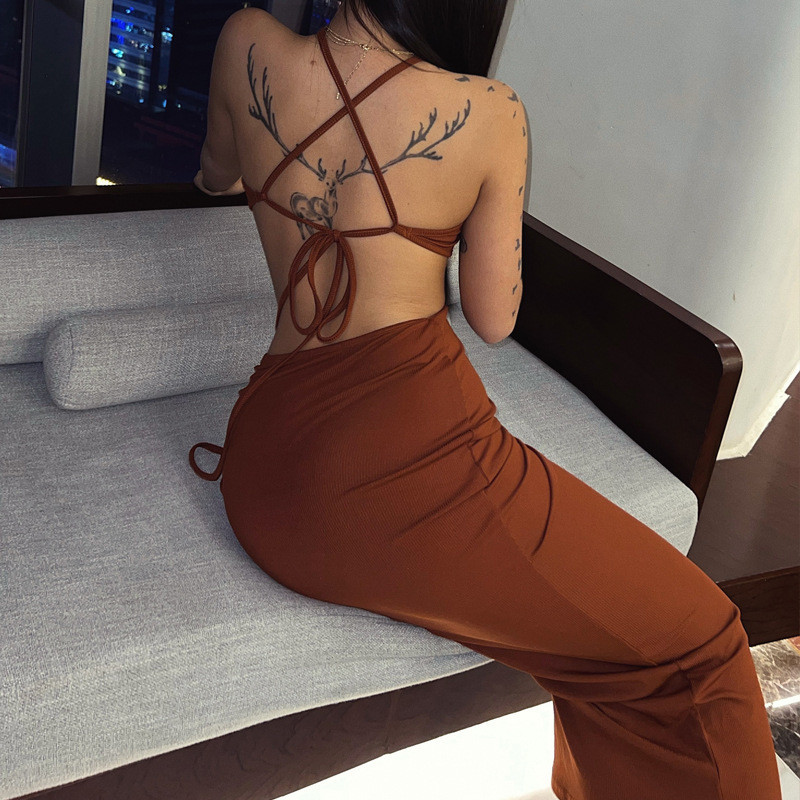 เดรสยาวสายเดี่ยว โชว์หลัง เดรสยาวเซ็กซี่ GB10353