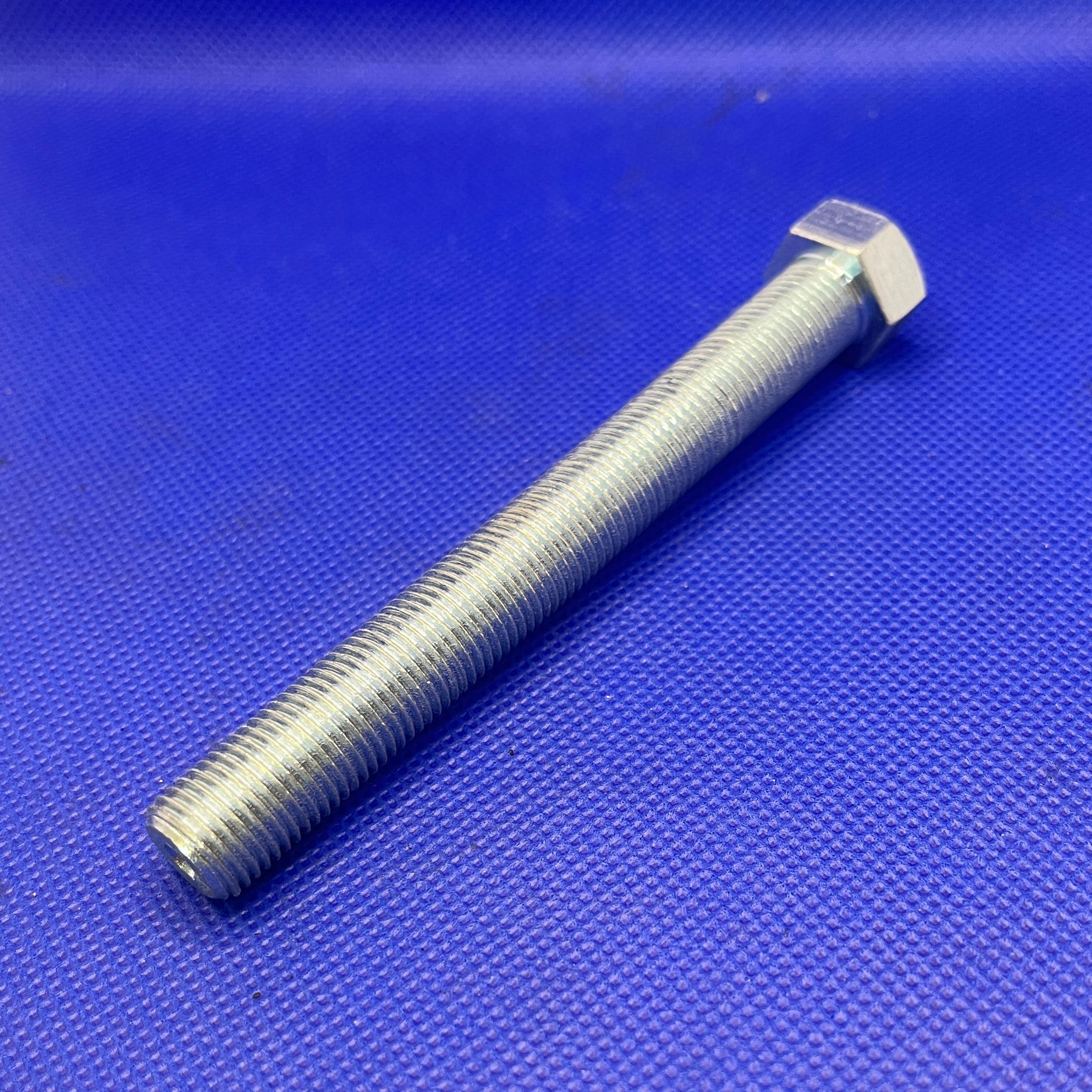 สกรูหัวเหลี่ยมมิลขาว M12x100mm เกลียว 1.25 เกลียวตลอด เกรด 8.8 ชุบซิงค์