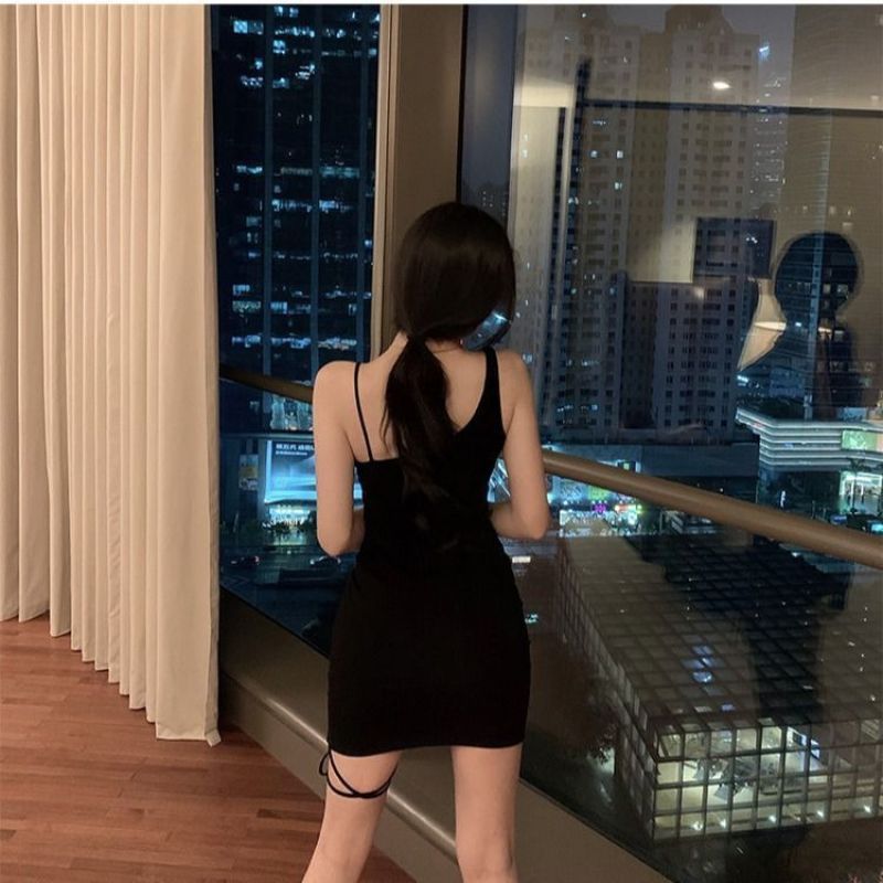 เดรสสั้น สายเดี่ยว ถักขา CN2578