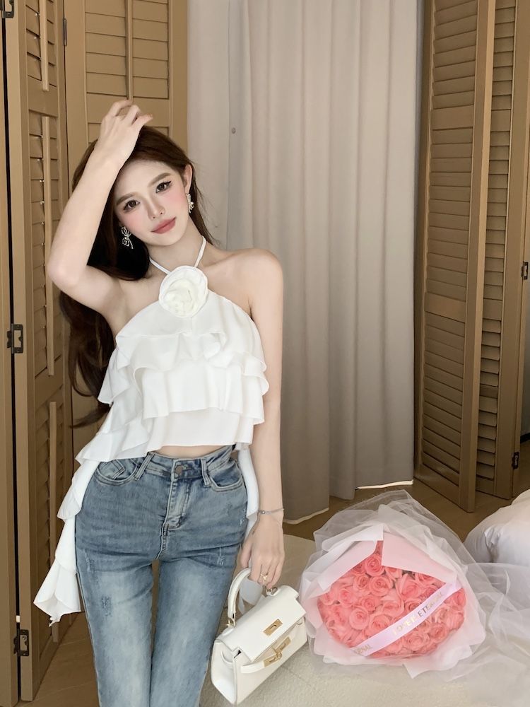 เสื้อสายเดี่ยว ขนมชั้น+กุหลาบ รหัส GB60136