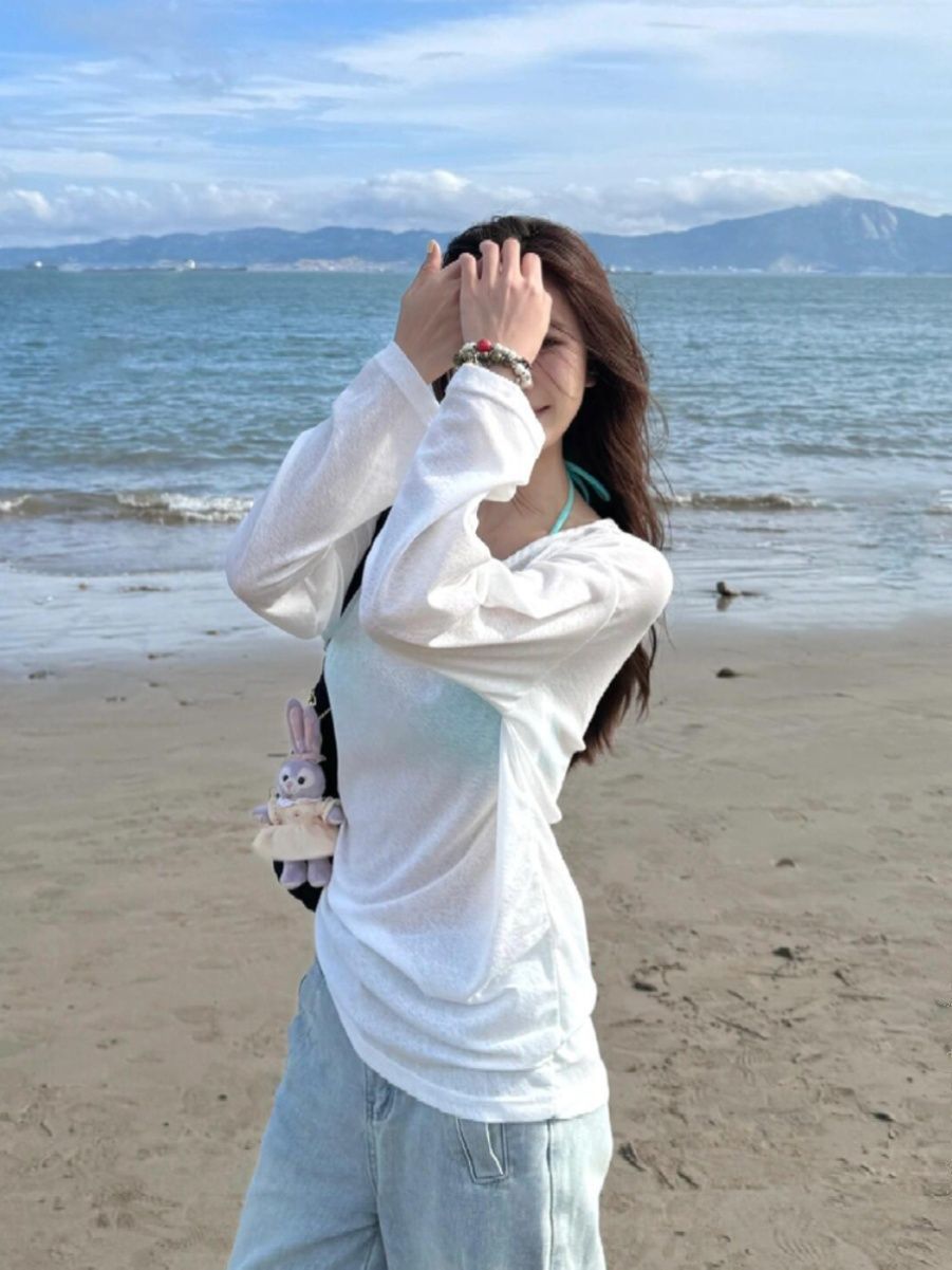 เสื้อคลุมบิกินี่ เสื้อแขนยาวบาง ซีทรู เซ็กซี่ พร้อมส่งในไทย CN2673